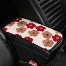 Soft Floral Car Central Armrest Pad, Comfortable Faux Fur Armrest Cover With Side Pockets For Storing Items Such As Bills, Keys, Lipstick, Fashionable And Stylish Car Interior Accessory