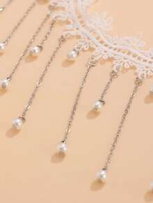 1 件时尚性感女士腿链，蕾丝流苏仿珍珠腿手链，弹性大腿链吊袜带，适合海滩、旅行、度假、狂欢 - 白色 - 查看 5