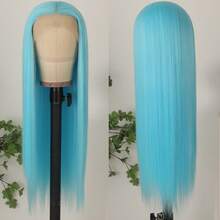 Purple Color Lace Front Wigs Pre Plucked Hairline Long Straight Wigs For Fashion Women Girls Party Daily Wear Glueless Dark Purple Lace Front Synthetic Wigs 13x4 Free Part Heat Resistant Fiber Hair 28 Inch 180% Density - 淺藍色 - 查看 6
