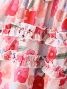 Vestito con stampa floreale, con fiocco e arricciature per ragazze giovani