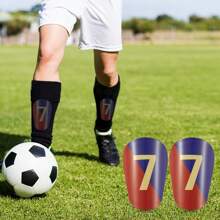 1 par de espinilleras de fútbol mini con diseño gráfico rojo, azul y Nº 7 - Espinilleras de fútbol para adultos gruesas y duraderas, adecuadas para todas las temporadas