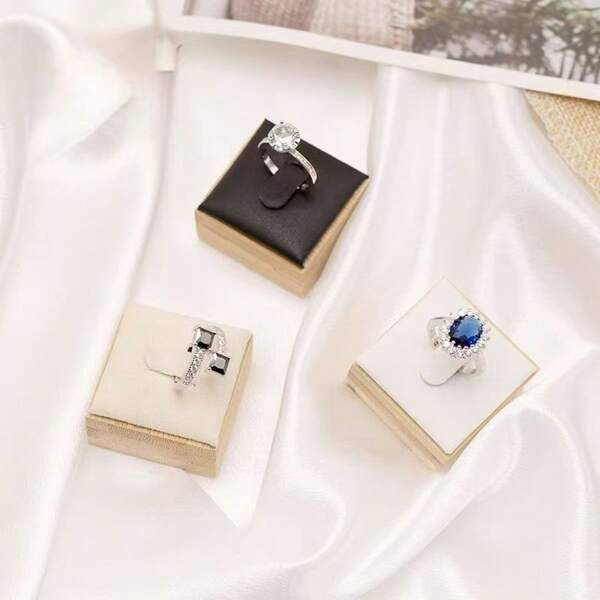 2pcs Bamboo Wooden Ring Display Stand PU/Velvet Rhinestone Rings Holder Fingerring Storage Holder Jewelry Organizer Counter Show Props Summer Necessity For Women Storage Organizer Gift Travel Summer Necessity For Women Storage Organizer Gift Travel