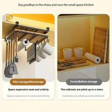 No-Punch Kitchen Shelf Cabinet Hanging Cabinet Paper Towel Under Hanging Rack Pot Cover Rack Cutting Board Chopping Board Put Shelf Storage UK - Black Storage Rack - View 7