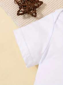 [Customized] Personalized Name Print Baby Girl Bodysuit, Cute Casual, - Black, Round Neck, Suitable For All Seasons, Fashionable And Casual