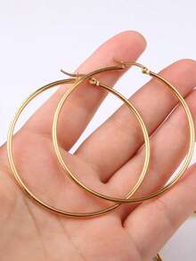 1 Cặp bông tai vòng tròn cổ điển bằng thép không gỉ, bông tai tròn lớn phóng đại không gây dị ứng không phai màu màu bạc và vàng dành cho phụ nữ - Bạc - Xem 5