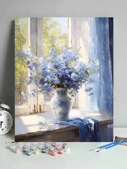 1 Set Vivid Floral Print DIY Digital Oil Painting Kit, No Frame, Birthday Gift, Puzzle Game, Holiday Decor. No Painting Skills Needed, Easy To Complete Beautiful Artwork, Can Be Wall Art.