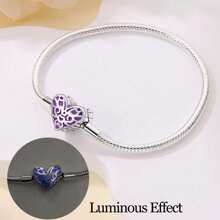 Brazalete retro luminoso de plata esterlina con forma de corazón, hecho a mano, kit de cuentas DIY, cuentas básicas de cadena, accesorios DIY de Halloween, cuentas de posicionamiento