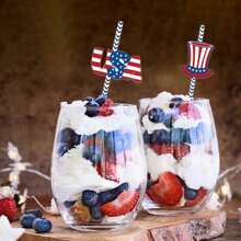 24pcs/Set 4th Of July Disposable Straws Flags Decor Well Crafted Patriotic Drinking Straws For American National Day Theme Decor