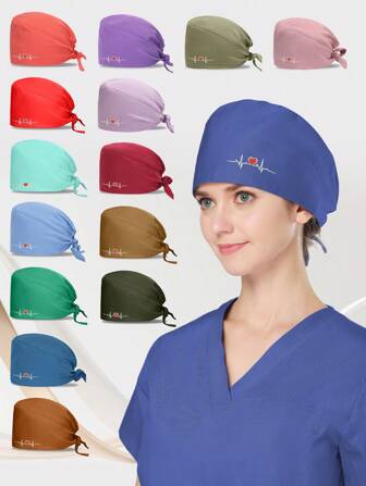 1pc Heart Embroidered Elastic Protective Cap, Adjustable Unisex Work Cap For Pharmacy, Home Care, Chef, Comfortable