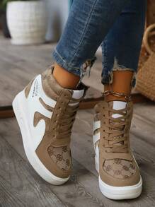 2024 Herbst/Winter Neuankömmling leicht, bequem, modisch, vielseitig, alltäglich, unverzichtbar, bestickter Zehenbereich, innen erhöht um 8cm Plateau, Schnürung, High-Top Sneakers Sportschuhe