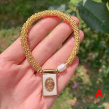 1pc Gold Beads Bracelets Virgin Mary Bracelet For Women Men Pearl Bracelets