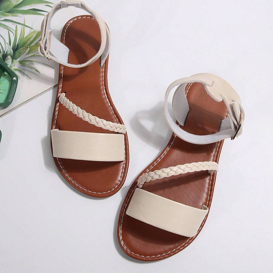 New Boho Braided Flat Sandals For Women, Fashion - Beige - View 1