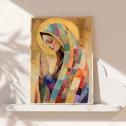 1 幅圣母玛利亚祈祷油画 - 挂壁艺术，明亮的马赛克色彩，30 厘米/11.8 英寸 X 40 厘米/15.7 英寸，非常适合客厅、卧室、办公室、咖啡店和节日礼物和装饰。