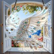 Gorgeous Acrylic White Owl Window Pendant, 2D Flat Acrylic Hummingbird Sun Catcher, Unique Gift, Holiday Room Decoration, Wall Decoration, Outdoor Garden Decoration. Garden Decor,Garden,Outdoor Decor