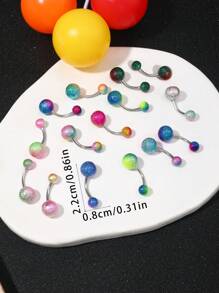 15pcs Mixed Rainbow Color Vacuum Plated Body Piercing Navel Rings, Stainless Steel Hypoallergenic Fashion Popular For Hip Hop, Punk, Lady Daily Wear, For Red Customers