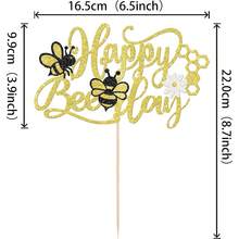 1PC Happy 1st Bee Day Cake Topper Glitter Honeycomb Flower Bumble Bee Theme Cake Pick Babyshower Bee Cake Decoration For Gender Reveal Babyshower Birthday Party Supplies Gold - Gold - View 4