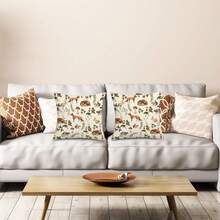 2 件装亚麻枕套，森林主题枕套，水彩植物印花枕套，森林装饰靠垫套。适用于家居和办公室沙发装饰。单面印花。不含枕芯（16 英寸 x 16 英寸，18 英寸 x 18 英寸，20 英寸 x 20 英寸）。 - 彩色 - 查看 4