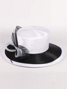 HIMESPORT Sombreros de boda para mujer verano 2025 - Bombín vintage con ribete de cinta de encaje, sombrero de cúpula elegante de ala ancha para el té, la iglesia y los accesorios nupciales, diseño de copa plana ajustable negro/blanco