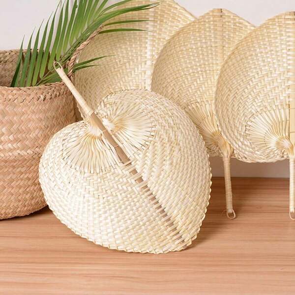 1pc Handwoven Rattan Fan, Decorative Peach-Shaped, Ultra-Thin For Indoor/Outdoor Leisure Handheld Fan