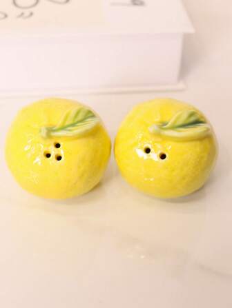 Creative Kitchen Lemon Shaped Ceramic Pepper Grinder & Salt Shaker Seasoning Jar Spice Storage Container, Outdoor BBQ