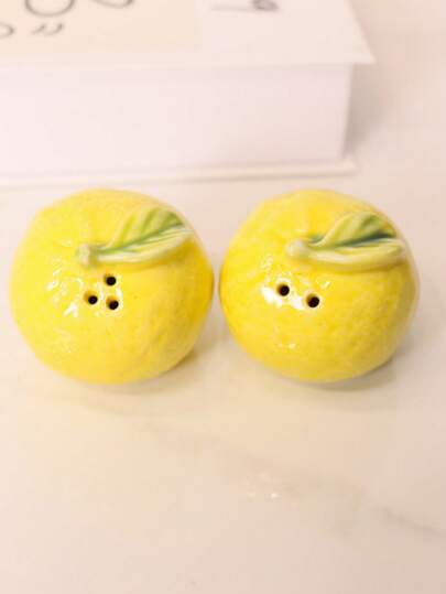 Moedor de Pimenta e Saleiro em Formato de Limão Cerâmico Criativo para Cozinha, Recipiente de Armazenamento de Temperos, Churrasco ao Ar Livre