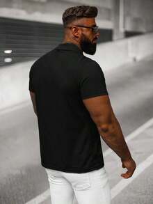 2 MEN'S T-Shirt Solid Color Summer Fit Button - Black - View 5