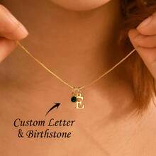 Gold Initial Necklace With Birthstone, Initial And Birthstone Necklace, Birthstone Letter Necklace, Birthday Gift, Christmas Gifts - Multicolor - View 2