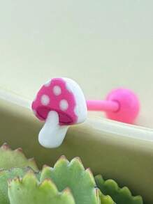 1 Stück Zunge Piercing Schmuck aus medizinischem hypoallergenen Titan-Stahl mit süßem Harz Rose, Pilz, Blumen und Schmetterling Design