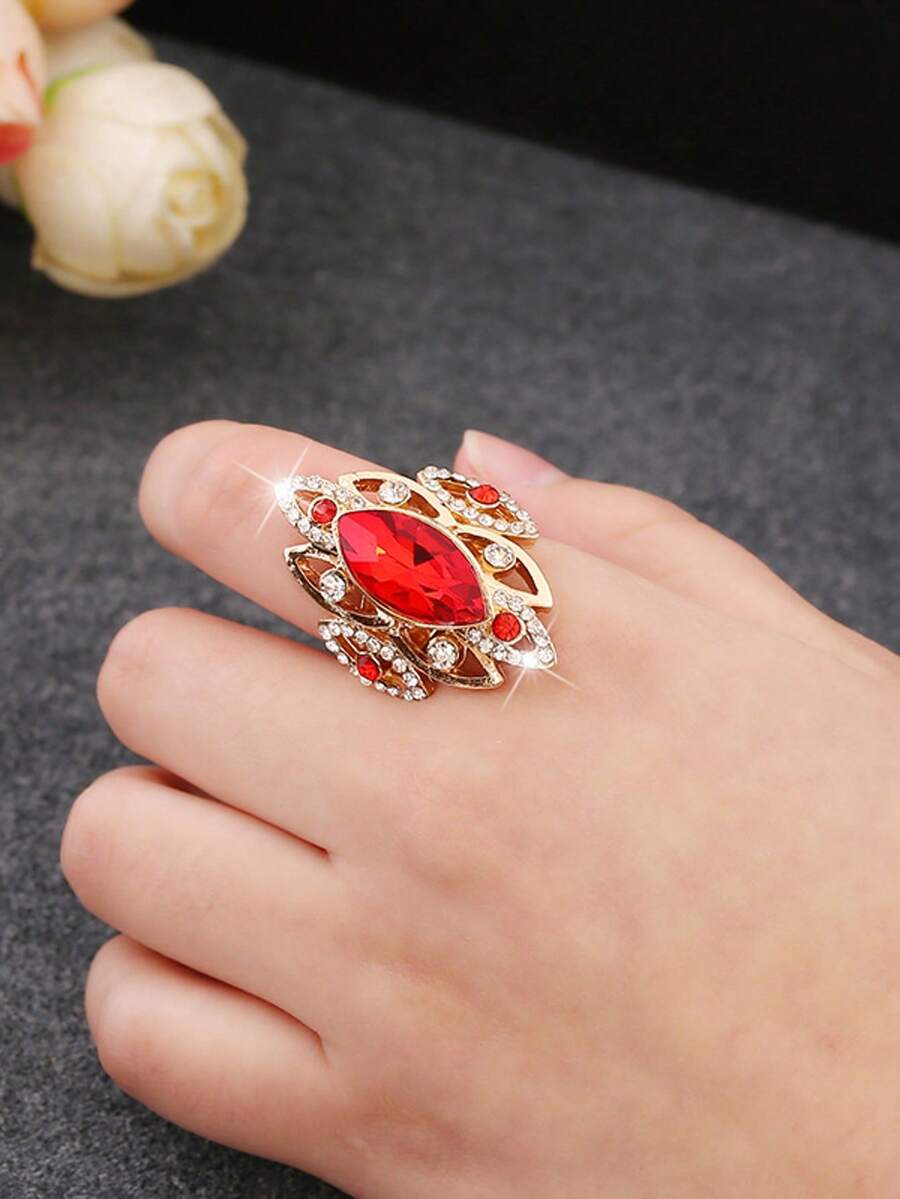 1 chiếc nhẫn hở pha lê hình học sáng bóng - Đỏ - Xem 1