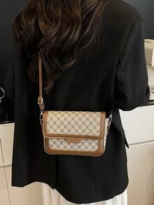 时尚休闲百搭大容量双层单肩斜挎包，复古设计高品质按扣小方包，女士 - 灰色 - 查看 3