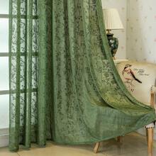 1 Panel Bohemian French Green Plant Jacquard Semi-Sheer Curtain, Rod Pocket, Modern Textured Fabric, Light Filtering, Home Decor For Bedroom, Living Room, Balcony