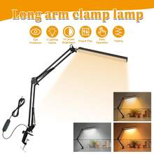 Hot LED Desk Lamp, Adjustable Swing Arm Lamp With Clamp, Eye-Caring Reading Light, 10 Brightness Levels, 3 Lighting Modes, Memory Function Lamps For Home Office Adapter - 黑色 - 查看 3