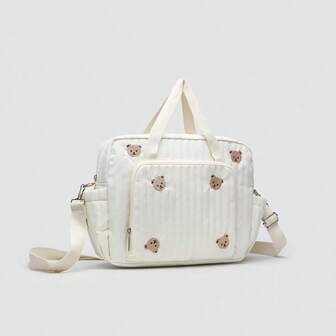 Bolso grande de estilo coreano INS con bordado de oso, bolso de mano, bolso de hombro, bolso cruzado para uso versátil