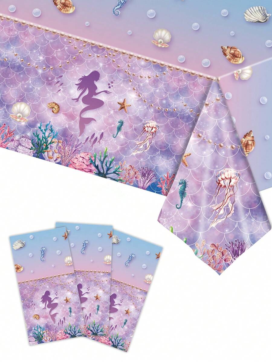 1 件 137*274 厘米美人鱼派对一次性桌布、美人鱼生日派对装饰桌布、美人鱼主题派对装饰桌旗、宝贝淋浴装饰桌布、新娘淋浴装饰、婚礼装饰、1 岁生日装饰、性别揭示派对装饰、节日家庭派对装饰用品、家居装饰、夏季装饰、美人鱼装饰、派对礼物 - 彩色 - 查看 1