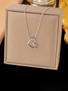 1PC- Stylish And Fresh Personalized Stainless Steel Gold And Silver Hollow Arc Love Pendant Bone Chain Necklace, Holiday Birthday Gift, Daily Wear, Excluding Box