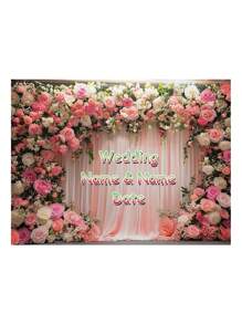 1pc Customized Wedding Arch Backdrop With Floral Decoration, Personalized With Name And Date