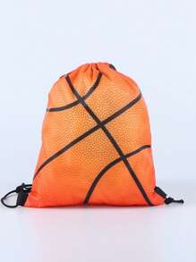 Mochila infantil com cordão e estampa de basquete, bolsa de armazenamento com desenho animado para atividades ao ar livre
