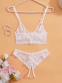 Lingerie sexy, ensemble de lingerie blanche romantique, design de string sexy, stimuler une imagination et une passion illimitées, montrer une atmosphère romantique