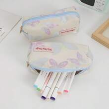 1pc Embossed Butterfly Large Capacity Pen Bag, High-Quality Large Capacity Cosmetic Bag, Smooth Metal Zipper, Suitable For Storing Stationery, Cosmetic Tools, Back To School Essential,Pencil Case,Pencil Pouch,School Bag