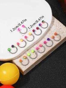 11pcs Stainless Steel Non-Allergic Rainbow Dual Color Ball Lip Rings, Horseshoe Shaped, Fashion , Nose Piercing Red Color Must-Have Nose Rings, Unisex Earrings For Daily Wear, Suitable As Gifts