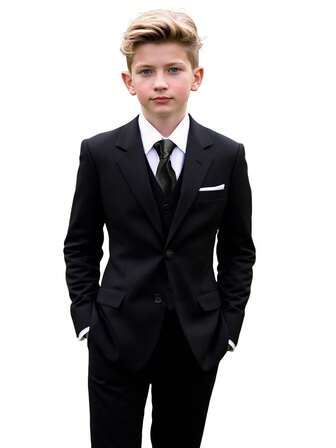 青少年男童西装五件套幼儿燕尾服礼服结婚礼服婚礼西装背心裤子衬衫领带正式西装适合青少年男孩黑色尺码 6-16 岁