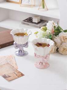 1 件 180ml 梦幻高端珠光陶瓷甜点杯，奢华可爱少女花瓣边缘和蝴蝶结设计冰淇淋杯、情侣杯、牛奶杯、茶杯，适合节日礼物、婚礼回礼 - 彩色 - 查看 8