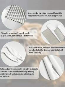 2 件装二合一宠物钢针脱毛刷，温和脱毛工具，符合人体工程学手柄，耐用 PVC 材料，适用于脱毛、去除泪痕、去除跳蚤、毛发梳理 - 彩色 - 查看 5