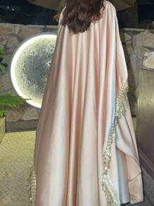 Set de 2 piezas de bata y cárdigan a la moda con flecos y cinturón para la cintura para mujer