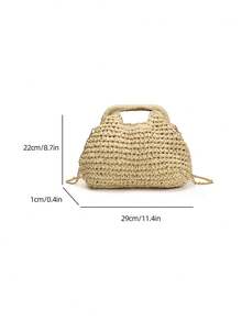 Fashionable Straw Woven Handbag, Elegant For Vacation Travel, Sophisticated Tote Bag, Beige Crossbody Beach Bag, Lightweight Clutch