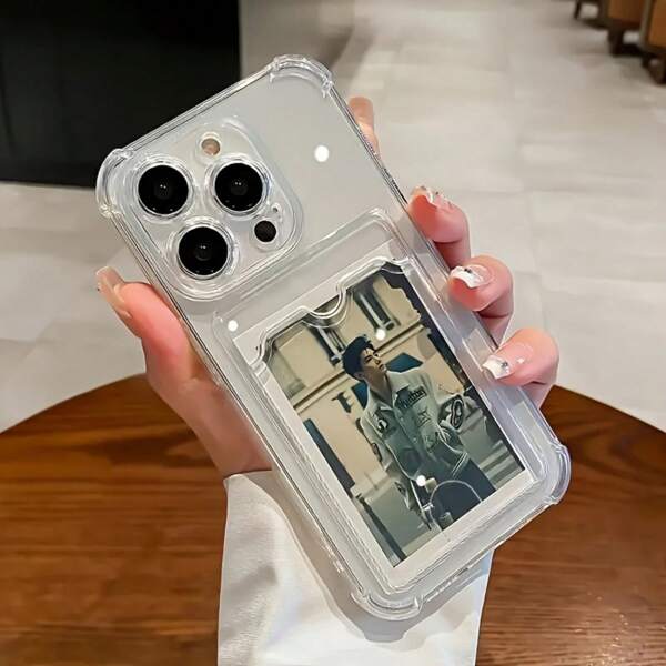 1pc Transparent Silicone Square Card Case With Air Cushion, Slots And Camera Protection, Shockproof Phone Cover Compatible With Apple, Galaxy, /Redmi, Honor,