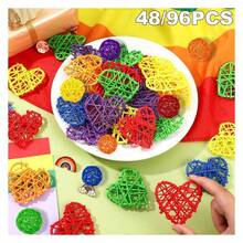 48Pcs Colorful Wicker Rattan Round Heart Shaped Rattan Rainbow Vase Bowl Fillers Aromatherapy Decorative For Table CenterpiecesParty Decoration Home Wedding Decor - Multicolor - View 3