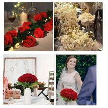 1/3 pièces Fleurs artificielles roses rouges, fleurs en plastique pour la décoration de la maison, de l'hôtel, du bureau, du mariage, de la fête et du jardin