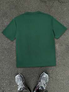 Loose Fit Men's Solid Color Round Neck Short Sleeve Casual-Shirt RYER - Dark Green - View 2