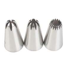 3pcs Medium Size 304 Stainless Steel Piping Nozzles Set, 6-Tooth, 15-Tooth, 8-Tooth Baking Icing Decorating Tips - Silver - View 5